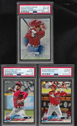 PSA 10 SHOHEI OHTANI 3 CARD ROOKIE LOT TOPPS CHROME INTERNATIONAL & UPDATE PITCHING & HITTING GRADED PSA GEM MINT 10 MLB SUPERSTAR MVP