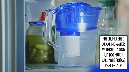 New Wave Enviro Alkaline Plus Water Filter Pitcher with Lead Removal, BPA Free Fridge Friendly Design, 64 Gallon Filter Life, 3.5 Liter Capacity with Integrated Handle, Blue