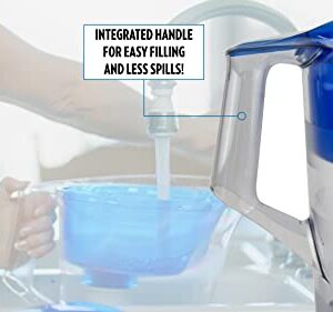 New Wave Enviro Alkaline Plus Water Filter Pitcher with Lead Removal, BPA Free Fridge Friendly Design, 64 Gallon Filter Life, 3.5 Liter Capacity with Integrated Handle, Blue