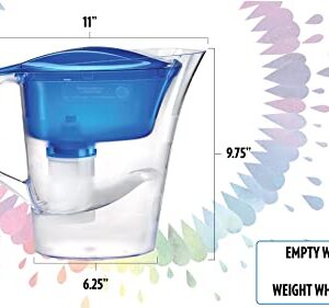 New Wave Enviro Alkaline Plus Water Filter Pitcher with Lead Removal, BPA Free Fridge Friendly Design, 64 Gallon Filter Life, 3.5 Liter Capacity with Integrated Handle, Blue