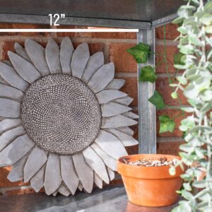 NAT & Jules Sunflower Shaped Dimensional Indoor Outdoor 12 inch Cast Resin Decorative Garden Stepping Stone, Patio, Walkway Sculpture Yard Art, Stone Grey