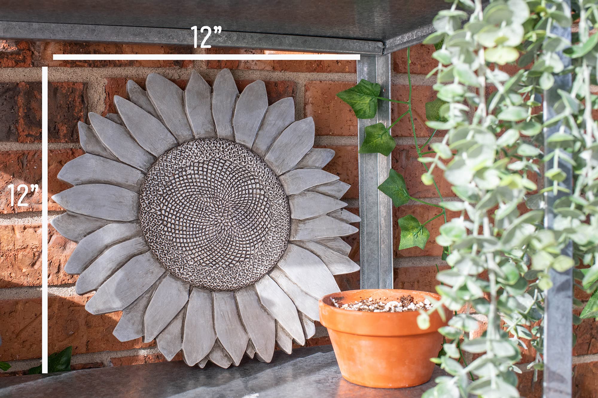 NAT & Jules Sunflower Shaped Dimensional Indoor Outdoor 12 inch Cast Resin Decorative Garden Stepping Stone, Patio, Walkway Sculpture Yard Art, Stone Grey