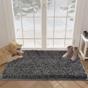 soft chenille super absorbent indoor doormat, 36''x24'', traps mud and moisture, for muddy shoes & pets paws, durable non-slip backing, machine washable, pet rug door mat for entry, back door