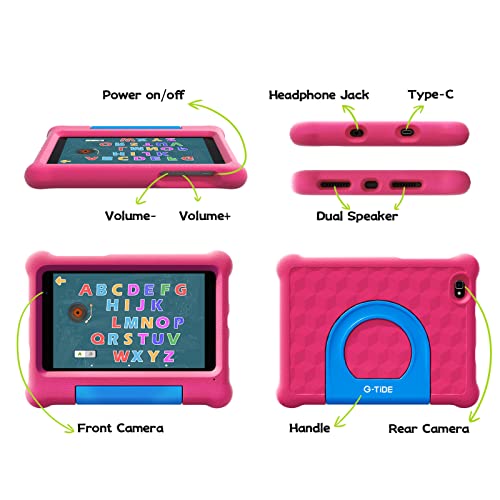 G-TiDE Kids Tablet, 8 inch Tablet for Kids, 5100mAh Big Battery, 2GB+32GB Learning Tablets, 5MP Dual Camera, Fun Kids App - KLAP, Parental Controls, Screen Protector, Toddler Tablets Case, Pink