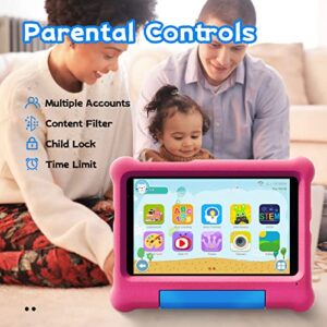 G-TiDE Kids Tablet, 8 inch Tablet for Kids, 5100mAh Big Battery, 2GB+32GB Learning Tablets, 5MP Dual Camera, Fun Kids App - KLAP, Parental Controls, Screen Protector, Toddler Tablets Case, Pink