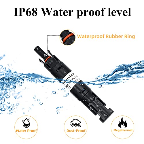 Triproton 10A Solar Fuse Holder IP68 Waterproof Connector 1000V, for Solar System, Male Female Black Housing with 1 Fuse (10 AMP)