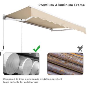 Yaheetech 8 × 7 Ft Manual Retractable Patio Awning, Sun Shade Awning with Manual Crank Handle, Window Door Shelter Awning with Aluminum Frame for Patio/Balcony/Yard, 280g/m² Polyester, Beige