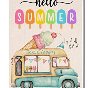 Summer Ice Cream Garden Flag 12x18 Vertical Double Sided Hello Summer Truck Beach Outside Decor Burlap Yard Flag BW148