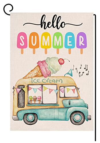 Summer Ice Cream Garden Flag 12x18 Vertical Double Sided Hello Summer Truck Beach Outside Decor Burlap Yard Flag BW148