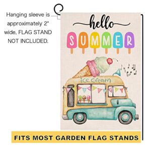 Summer Ice Cream Garden Flag 12x18 Vertical Double Sided Hello Summer Truck Beach Outside Decor Burlap Yard Flag BW148