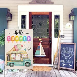 Summer Ice Cream Garden Flag 12x18 Vertical Double Sided Hello Summer Truck Beach Outside Decor Burlap Yard Flag BW148