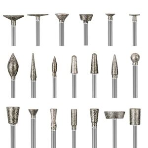 stone carving set diamond burr bits compatible with dremel, 20pcs polishing kits rotary tools accessories with 1/8’ shank for carving, engraving, grinding, stone, rocks, jewelry, glass, ceramics