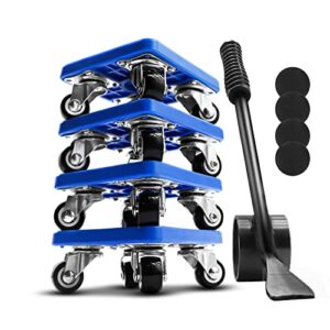 furniture movers with wheels & furniture lifter set, 360° rotation wheels furniture dolly, 800 lbs load capacity, for moving heavy furniture, refrigerator, sofa, cabinet (blue)