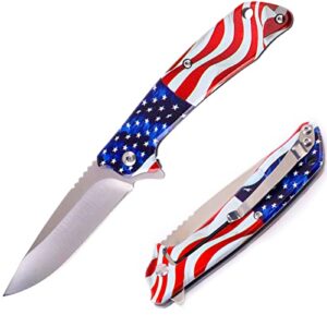 diamoon american flag print stainless steel handle frame lock deputy edc gift tools folding pocket knife