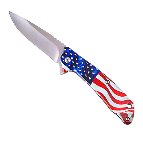 DIAMOON American Flag Print Stainless Steel Handle Frame Lock Deputy EDC Gift Tools Folding Pocket Knife