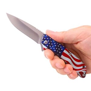 DIAMOON American Flag Print Stainless Steel Handle Frame Lock Deputy EDC Gift Tools Folding Pocket Knife