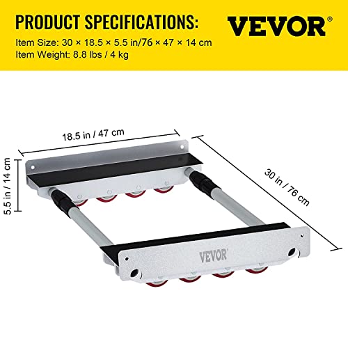 VEVOR All Terrain Mover Dolly, 18.5 Inch Width Piano Dolly, 1874Lbs Load Capacity Alloy Dolly, Furniture Dolly with 8 Casters, Heavy Duty Dolly for Workshops, Schools, Offices and Garages