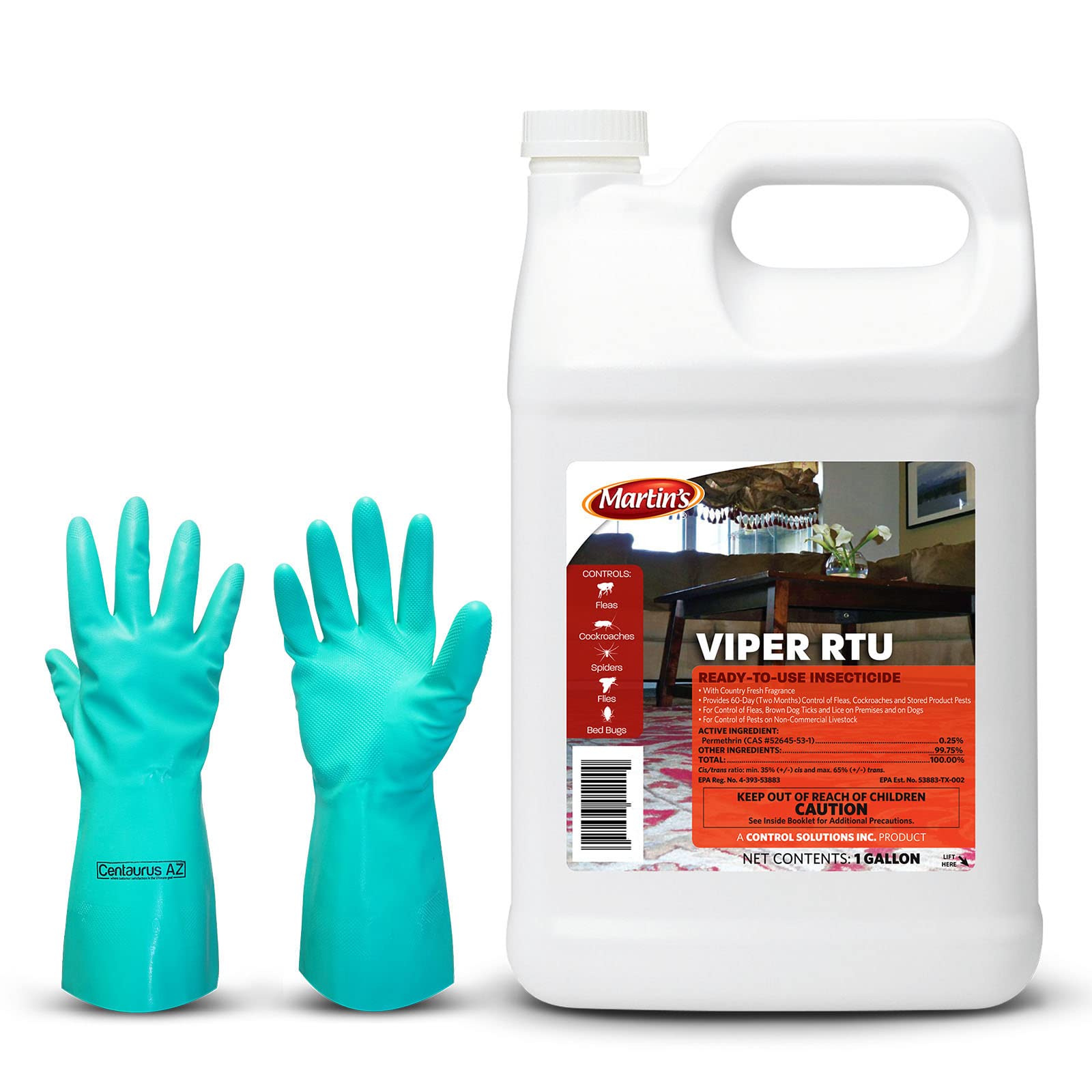 Martins Viper RTU Insecticide Indoor Outdoor Powerful Bug Repellent pest Control Home Defense Insecticide Insect Control Solutions Available with Premium Quality Centaurus AZ Gloves 1 Gal