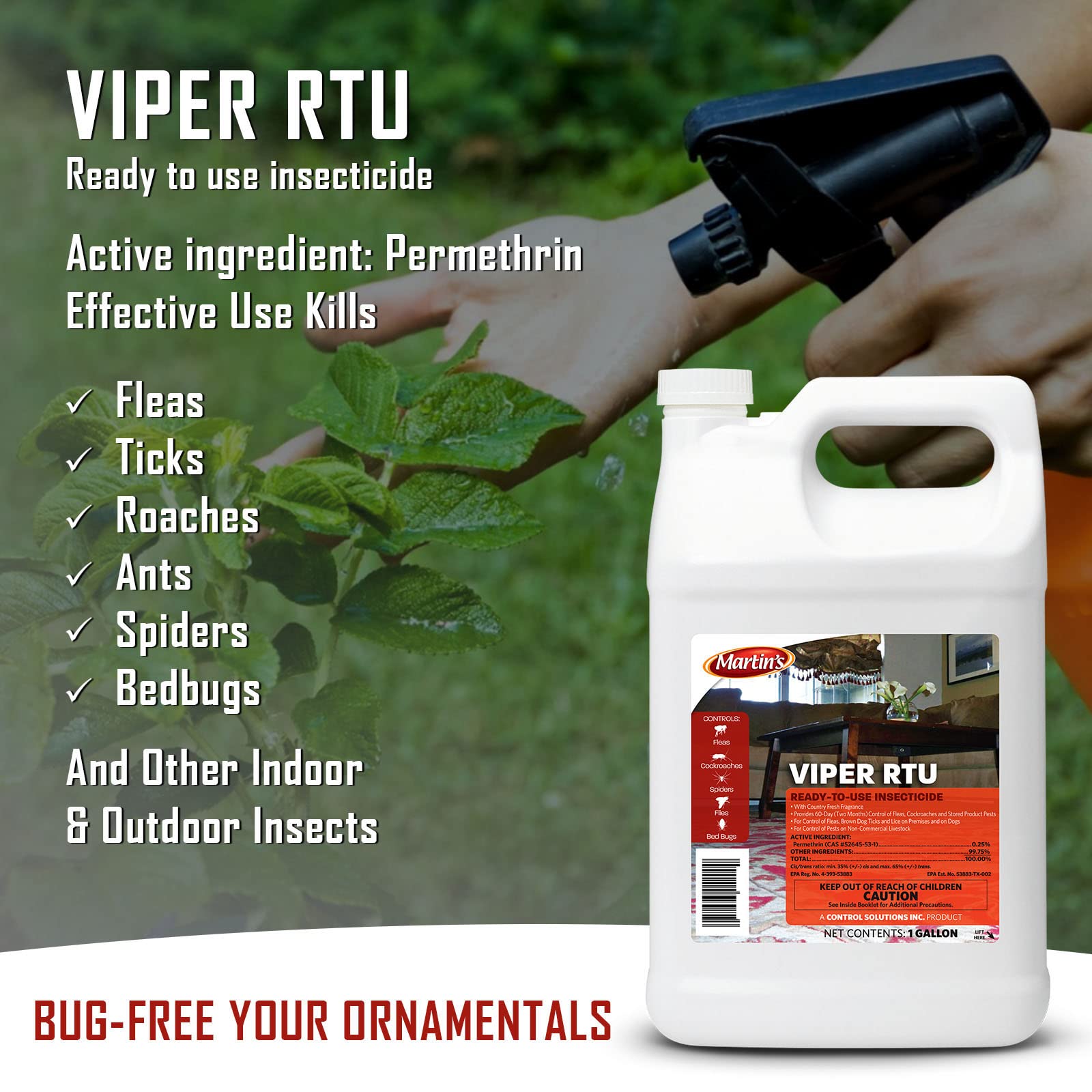 Martins Viper RTU Insecticide Indoor Outdoor Powerful Bug Repellent pest Control Home Defense Insecticide Insect Control Solutions Available with Premium Quality Centaurus AZ Gloves 1 Gal