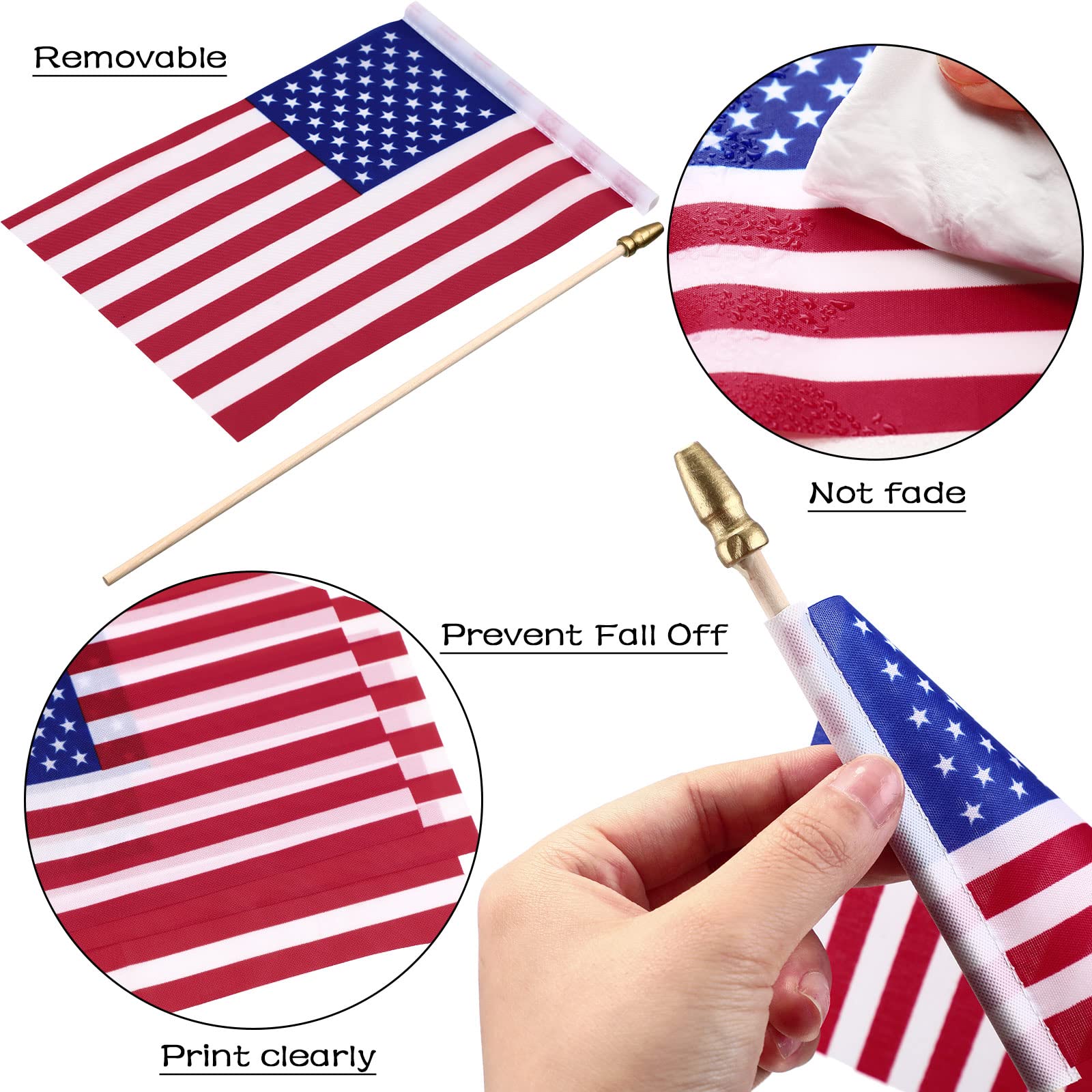 150 Pack Small American Flags on Stick 4 x 6 Inches Small US Flags Wooden Stick Patriotic Decorations Handheld Fourth of July Flag Mini American Flags for Lawn Memorial Day Independence Day Decoration