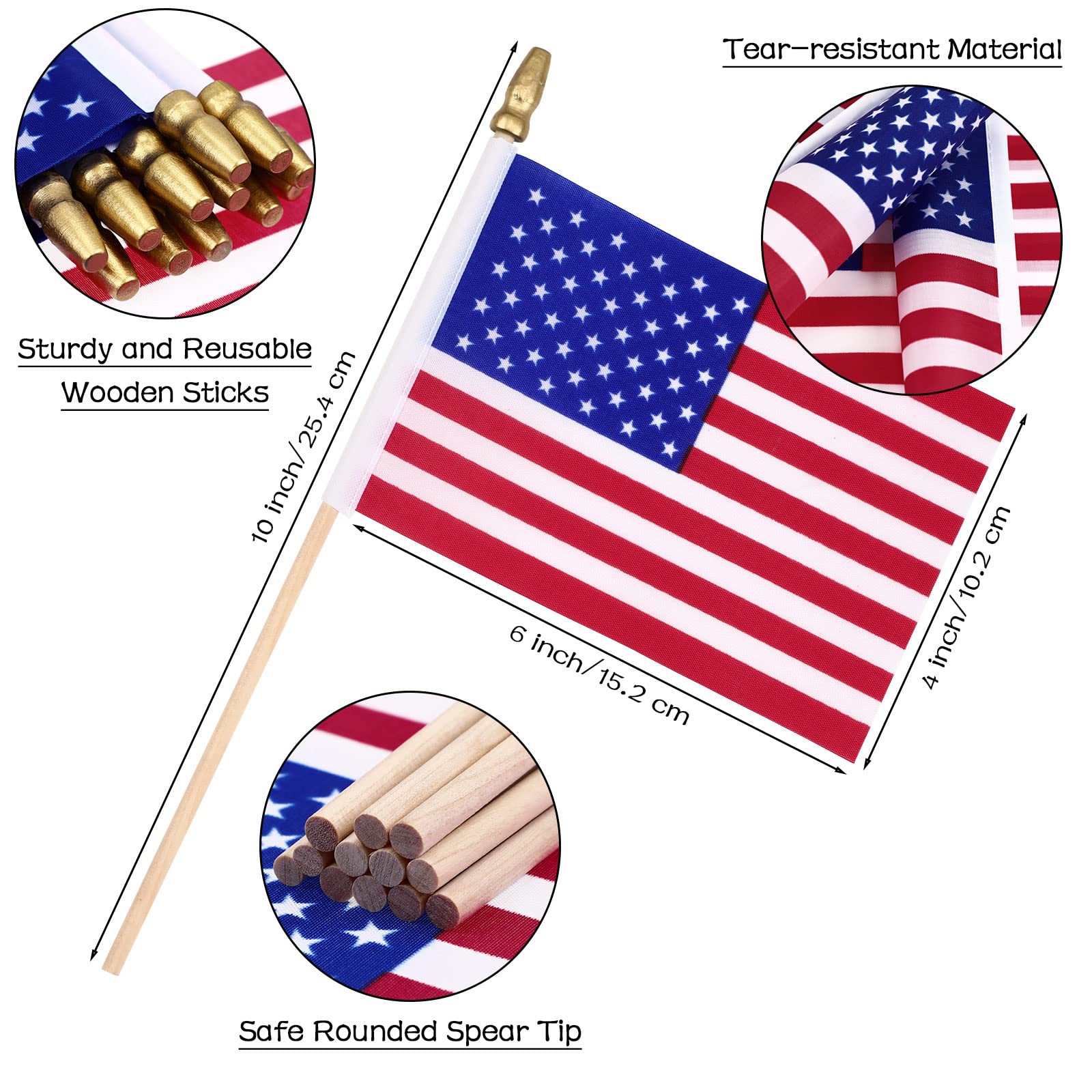 150 Pack Small American Flags on Stick 4 x 6 Inches Small US Flags Wooden Stick Patriotic Decorations Handheld Fourth of July Flag Mini American Flags for Lawn Memorial Day Independence Day Decoration