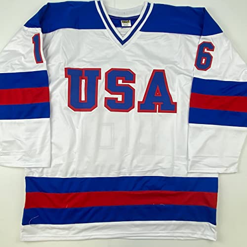 Autographed/Signed Mark Pavelich White Team USA Miracle On Ice 1980 Olympics Hockey Jersey JSA COA