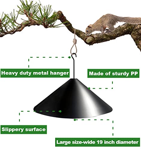 Fandature 19 Inch PP Squirrel Proof Baffle for Protecting Outside Pole Bird Feeders and Bird Houses, Hang Mount Raccoon and Squirrel Guard Stopper for Shepherd Hooks - Black, 1 Pack