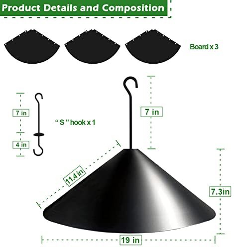 Fandature 19 Inch PP Squirrel Proof Baffle for Protecting Outside Pole Bird Feeders and Bird Houses, Hang Mount Raccoon and Squirrel Guard Stopper for Shepherd Hooks - Black, 1 Pack