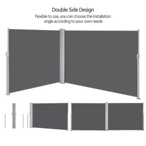 Yaheetech 236 x 71in Double Side Awning, Patio Retractable Side Screen Awning, Privacy Divider Screen w/ 280g/m² Polyester, Waterproof & UV-Resistant for Courtyard, Roof Terrace - Dark Gray