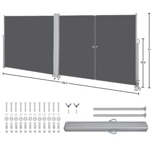 Yaheetech 236 x 71in Double Side Awning, Patio Retractable Side Screen Awning, Privacy Divider Screen w/ 280g/m² Polyester, Waterproof & UV-Resistant for Courtyard, Roof Terrace - Dark Gray