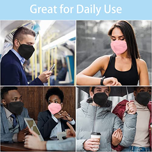 60PCS KN95 Face Mask 5 Layer Cup Dust Safety Masks Protective Face Shield with Adjustable Nose Clip Earloop for Adult Black Dusty Rose