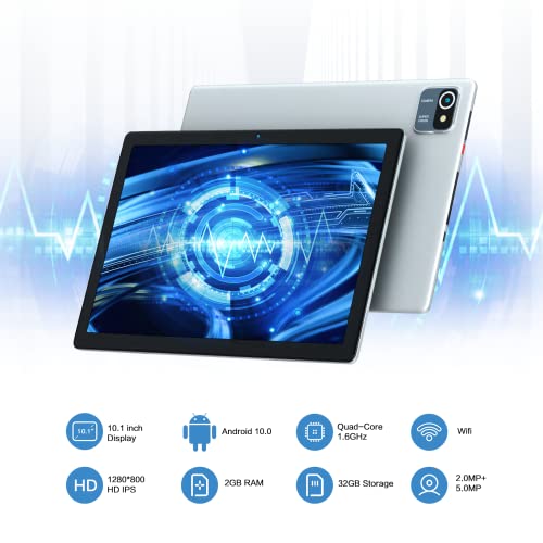 Freeski Tablet 10.1 Inch Android 10-2GB RAM 32GB ROM, 6000mAh Battery Quad Core IPS HD Touchscreen Tablets (Silver)