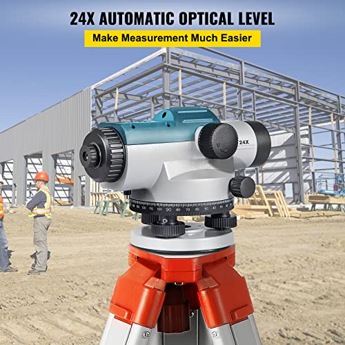 VEVOR Automatic Optical Level 24X Optical Auto Level Kit High Precision Height/Distance/Angle Level Measure Builders Level with Magnetic Dampened Compensator and Transport Lock, IP54 Waterproof