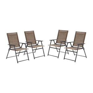 vicllax 4 pieces patio folding chairs, outdoor portable dining chairs for lawn garden and porch, brown(edge-binding)