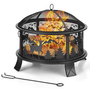 giantex wood burning fire pit, 26 inch outdoor firepit for backyard, garden and patio bonfires with spark screen, poker and built-in wood grate, handy handles, portable round fire pit