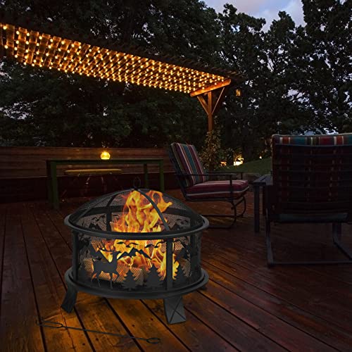 Giantex Wood Burning Fire Pit, 26 Inch Outdoor Firepit for Backyard, Garden and Patio Bonfires with Spark Screen, Poker and Built-in Wood Grate, Handy Handles, Portable Round Fire Pit