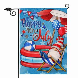 hzppyz happy 4th of july gnome usa garden flag, america patriotic decorative yard outdoor small decor, american memorial day home outside 12x18
