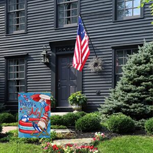 Hzppyz Happy 4th of July Gnome USA Garden Flag, America Patriotic Decorative Yard Outdoor Small Decor, American Memorial Day Home Outside 12x18