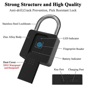 Fingerprint Padlock with Key Backup, Dhiedas Pad Lock with Fingerprint Bluetooth Key Waterproof Heavy Duty Combination Lock for Outdoor Fence Gate Shed Warehouse Gym Storage Yard