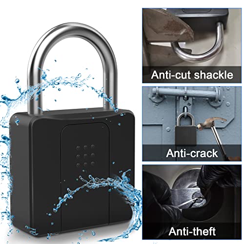 Fingerprint Padlock with Key Backup, Dhiedas Pad Lock with Fingerprint Bluetooth Key Waterproof Heavy Duty Combination Lock for Outdoor Fence Gate Shed Warehouse Gym Storage Yard