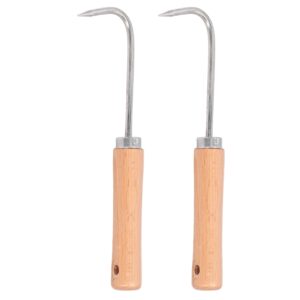2pcs 240mm/ 9.45in single claw bonsai root hook, stainless steel gardening digging tools with wooden handle for weeding planting flowers