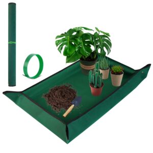 extra large repotting mat for indoor plant transplanting and mess control, 43" x 29" thickened waterproof , foldable and easy to clean gardening work mat & succulent plant mat green