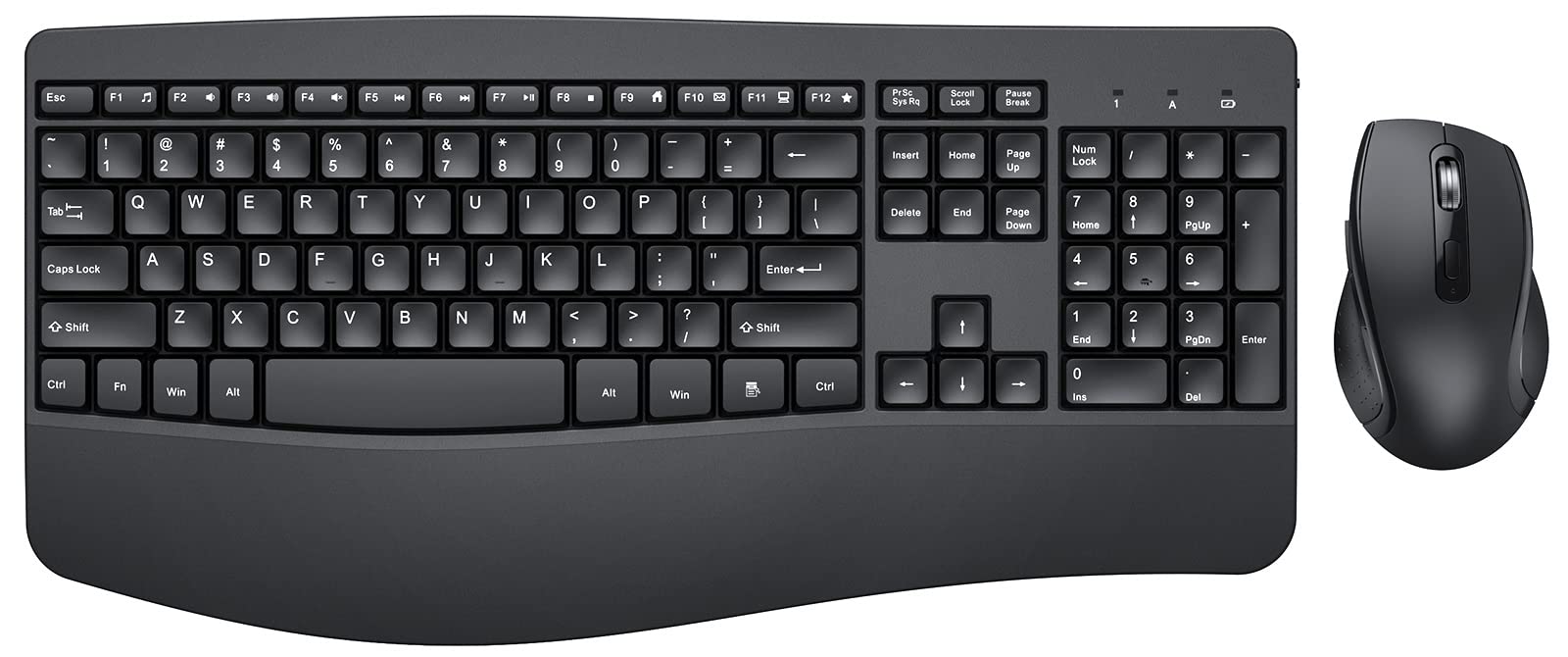 Wireless Keyboard and Mouse - Ergonomic Keyboard and Mouse Combo Full Size Keyboard Cordless with Palm Wrist Rest Ergonomic Mouse Wireless for Windows Computers Laptops - Black