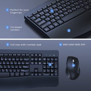 Wireless Keyboard and Mouse - Ergonomic Keyboard and Mouse Combo Full Size Keyboard Cordless with Palm Wrist Rest Ergonomic Mouse Wireless for Windows Computers Laptops - Black