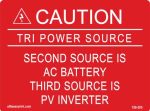 photovoltaic labels for pv solar system_"caution_tri power source_second source is ac battery third source is pv inverter_" _3" x 4" _pack of 6