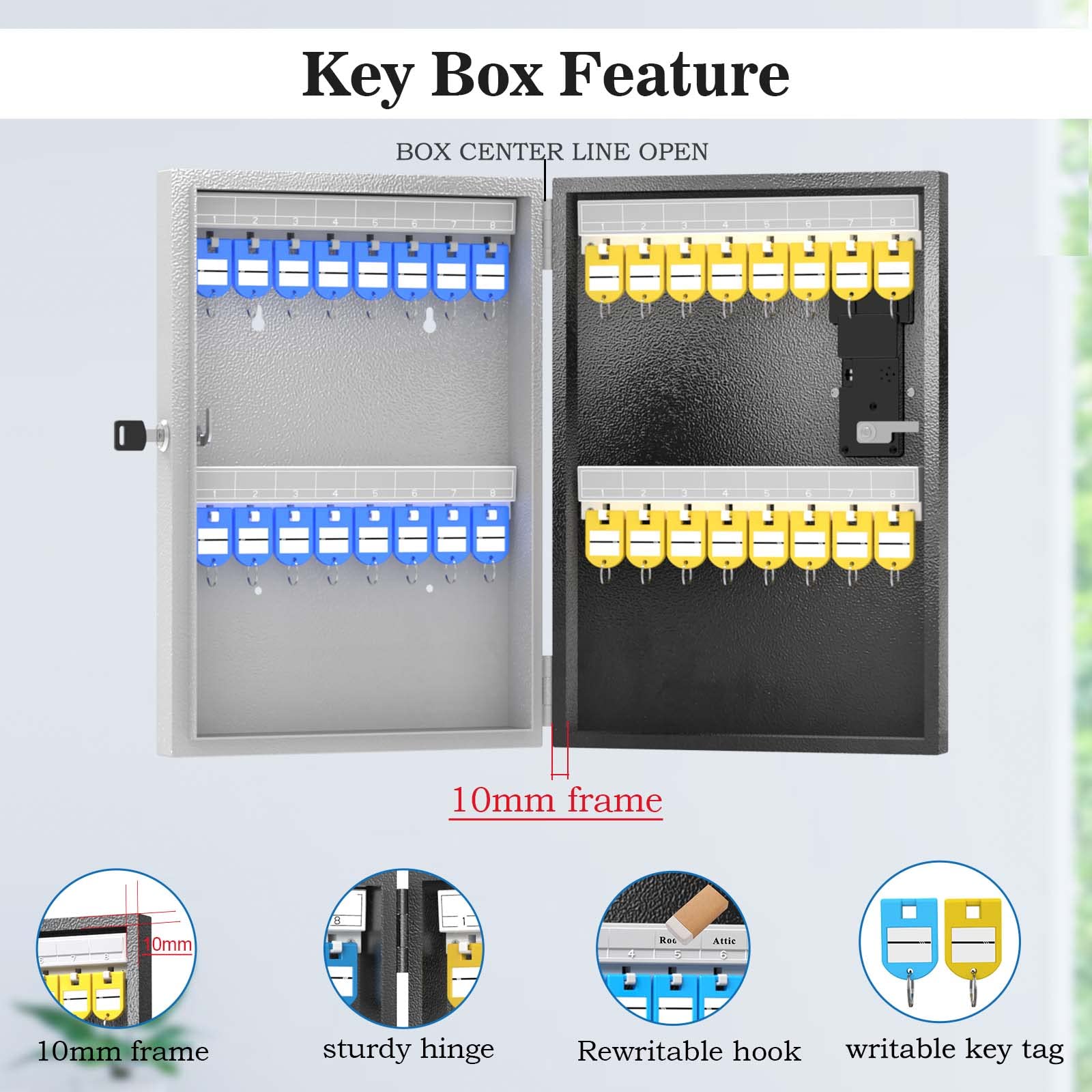 32 Key Cabinet Organizer,Metal Key Lock Box Wall Mount use OTP Technology Unlock,Fixed Password/Bluetooth Unlock, App Remotely Generates Pin Codes Without Internet,Great for Key Hook & Storage