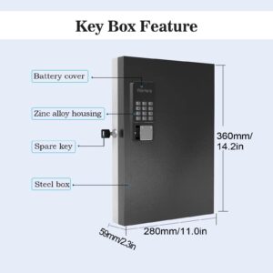 32 Key Cabinet Organizer,Metal Key Lock Box Wall Mount use OTP Technology Unlock,Fixed Password/Bluetooth Unlock, App Remotely Generates Pin Codes Without Internet,Great for Key Hook & Storage