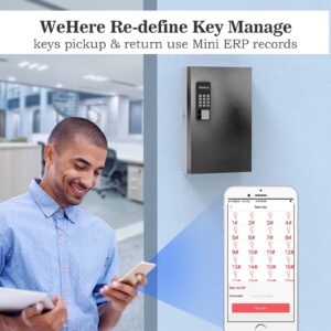 32 Key Cabinet Organizer,Metal Key Lock Box Wall Mount use OTP Technology Unlock,Fixed Password/Bluetooth Unlock, App Remotely Generates Pin Codes Without Internet,Great for Key Hook & Storage