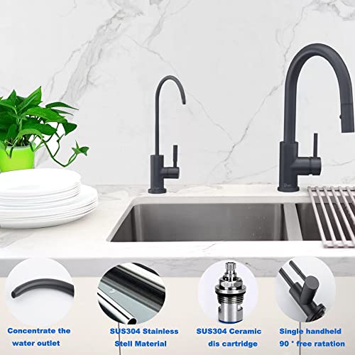 Matte Black Drinking Water Purifier Faucet,Filtered Water Faucet for Kitchen, Sus304 Stainless Steel Beverage Faucet for Under Sink Water Reverse Osmosis Filter System with 1/2" 1/4" 3/8" Tube