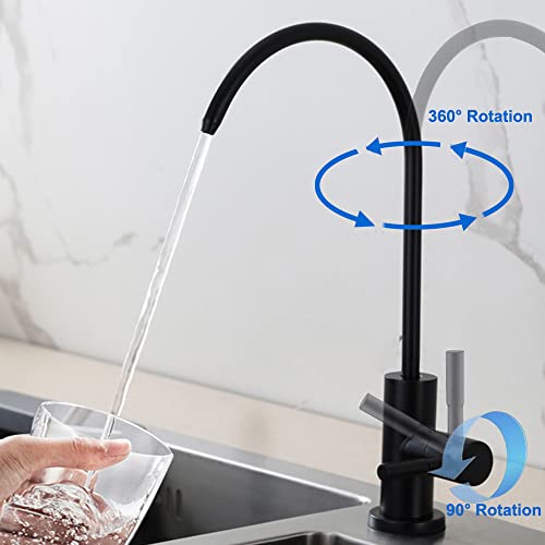 Matte Black Drinking Water Purifier Faucet,Filtered Water Faucet for Kitchen, Sus304 Stainless Steel Beverage Faucet for Under Sink Water Reverse Osmosis Filter System with 1/2" 1/4" 3/8" Tube